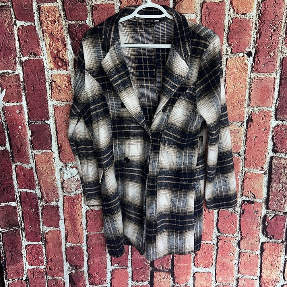 Fashion Nova Black and Cream Pea Coat